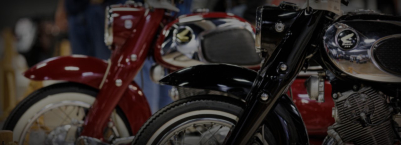 Close up of vintage Honda motorcycles at IMS Southern California